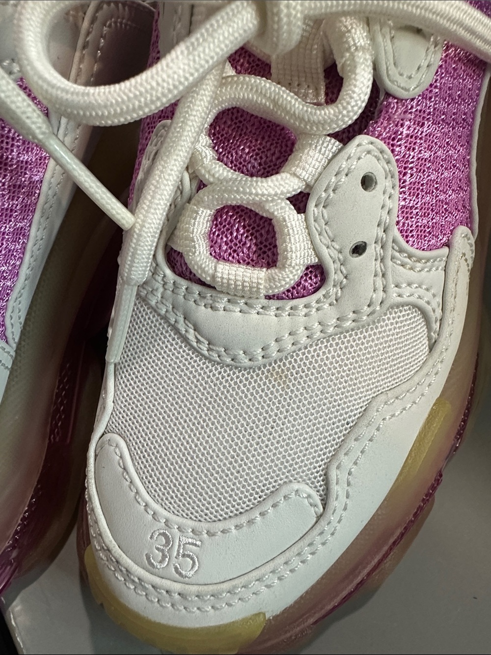 Balenciaga White and Pink Triple S Chunky Sneakers - Picture 9 of 16